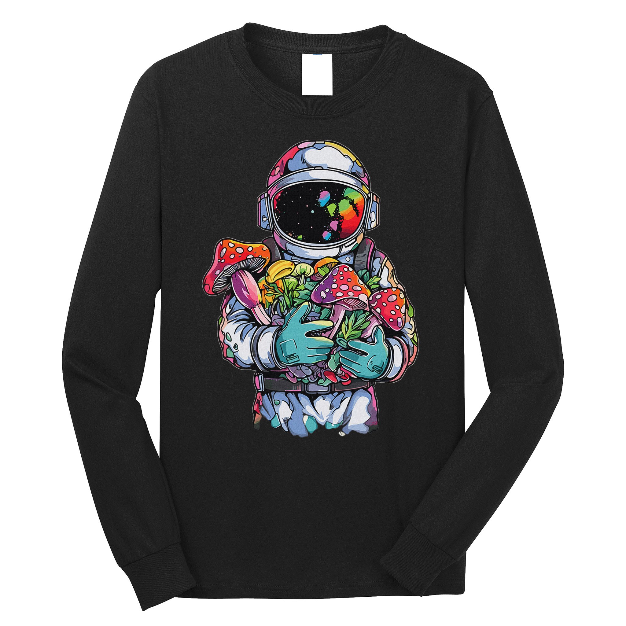 Edm Dj Festival Outfit & Women Trippy Astronaut Art Edm Mushroom Psychedelic Rave, Long Sleeve Shirt