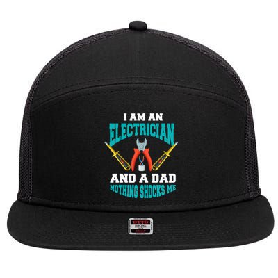 Electrician Dad Funny Electrician Father Gift 7 Panel Mesh Trucker Snapback Hat