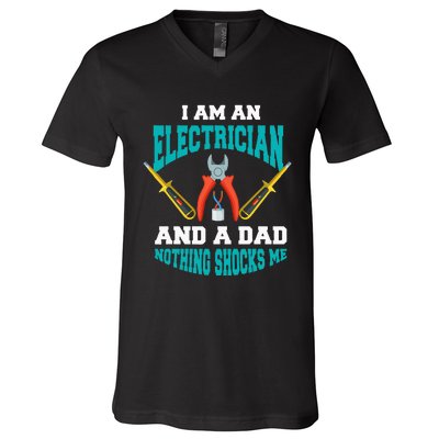 Electrician Dad Funny Electrician Father Gift V-Neck T-Shirt