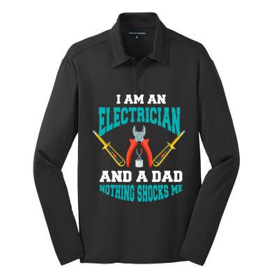 Electrician Dad Funny Electrician Father Gift Silk Touch Performance Long Sleeve Polo