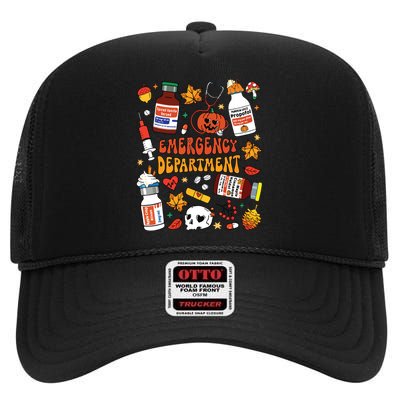 Emergency Department Funny Er Nurse Halloween Spooky Season High Crown Mesh Back Trucker Hat