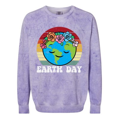 Earth Day Flowers Head Sunset Retro Gift Colorblast Crewneck Sweatshirt