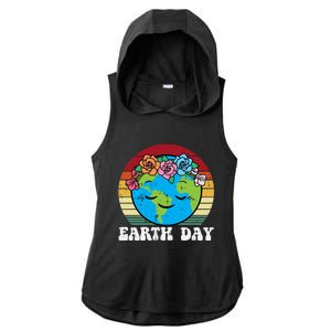 Earth Day Flowers Head Sunset Retro Gift Ladies PosiCharge Tri-Blend Wicking Draft Hoodie Tank