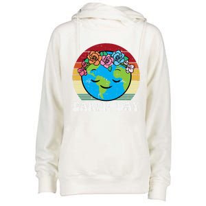 Earth Day Flowers Head Sunset Retro Gift Womens Funnel Neck Pullover Hood