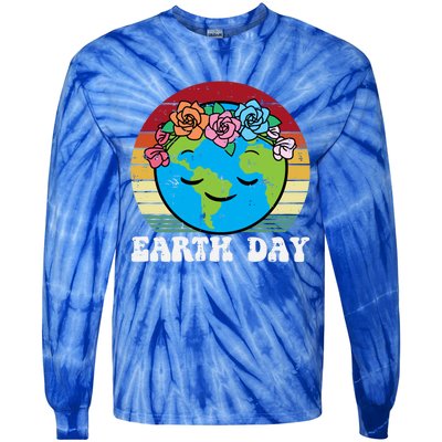 Earth Day Flowers Head Sunset Retro Gift Tie-Dye Long Sleeve Shirt