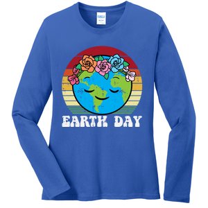 Earth Day Flowers Head Sunset Retro Gift Ladies Long Sleeve Shirt