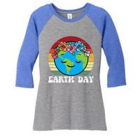 Earth Day Flowers Head Sunset Retro Gift Women's Tri-Blend 3/4-Sleeve Raglan Shirt