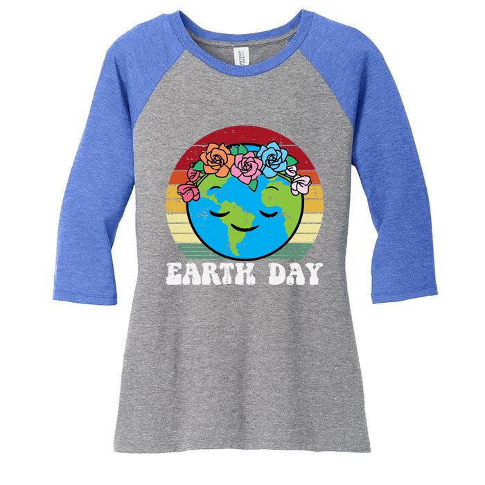 Earth Day Flowers Head Sunset Retro Gift Women's Tri-Blend 3/4-Sleeve Raglan Shirt