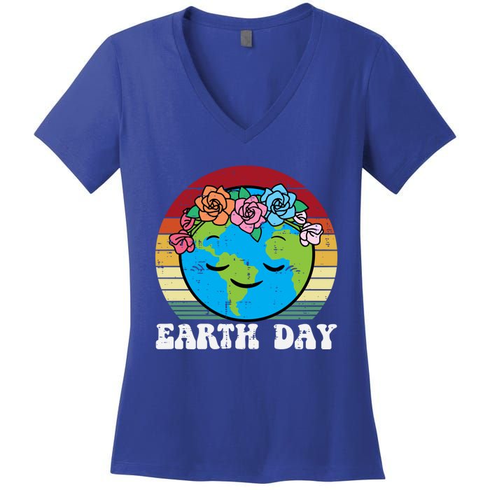 Earth Day Flowers Head Sunset Retro Gift Women's V-Neck T-Shirt