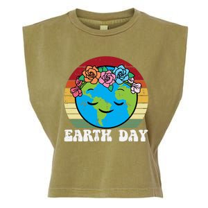 Earth Day Flowers Head Sunset Retro Gift Garment-Dyed Women's Muscle Tee