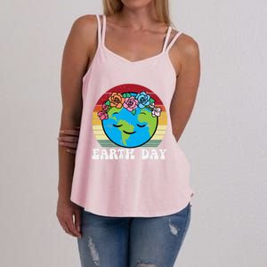 Earth Day Flowers Head Sunset Retro Gift Women's Strappy Tank