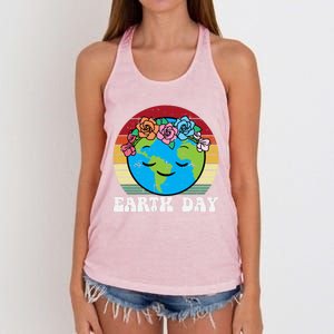 Earth Day Flowers Head Sunset Retro Gift Women's Knotted Racerback Tank