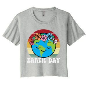 Earth Day Flowers Head Sunset Retro Gift Women's Crop Top Tee