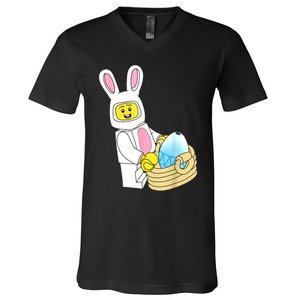 Easter Day Figure Rabbit Master Builder Block Brick Building V-Neck T-Shirt