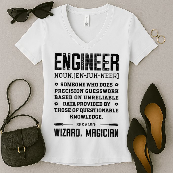 Engineer Definition Funny Noun Engineering Dictionary Term Women's V-Neck T-Shirt