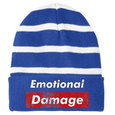 Emotional Damage Funny Viral Meme Box Striped Beanie with Solid Band