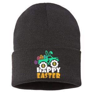 Easter Day for Monster Truck Lover  eggs easter Sustainable Knit Beanie