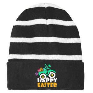 Easter Day for Monster Truck Lover  eggs easter Striped Beanie with Solid Band