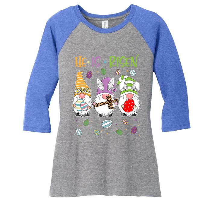 Easter Day For Christian He Is Risen Gnomes Mom Leopard Gift Women's Tri-Blend 3/4-Sleeve Raglan Shirt