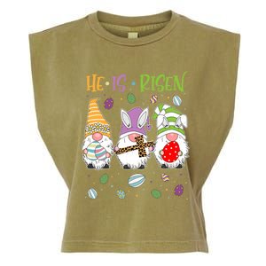 Easter Day For Christian He Is Risen Gnomes Mom Leopard Gift Garment-Dyed Women's Muscle Tee