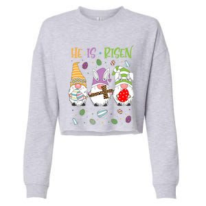 Easter Day For Christian He Is Risen Gnomes Mom Leopard Gift Cropped Pullover Crew