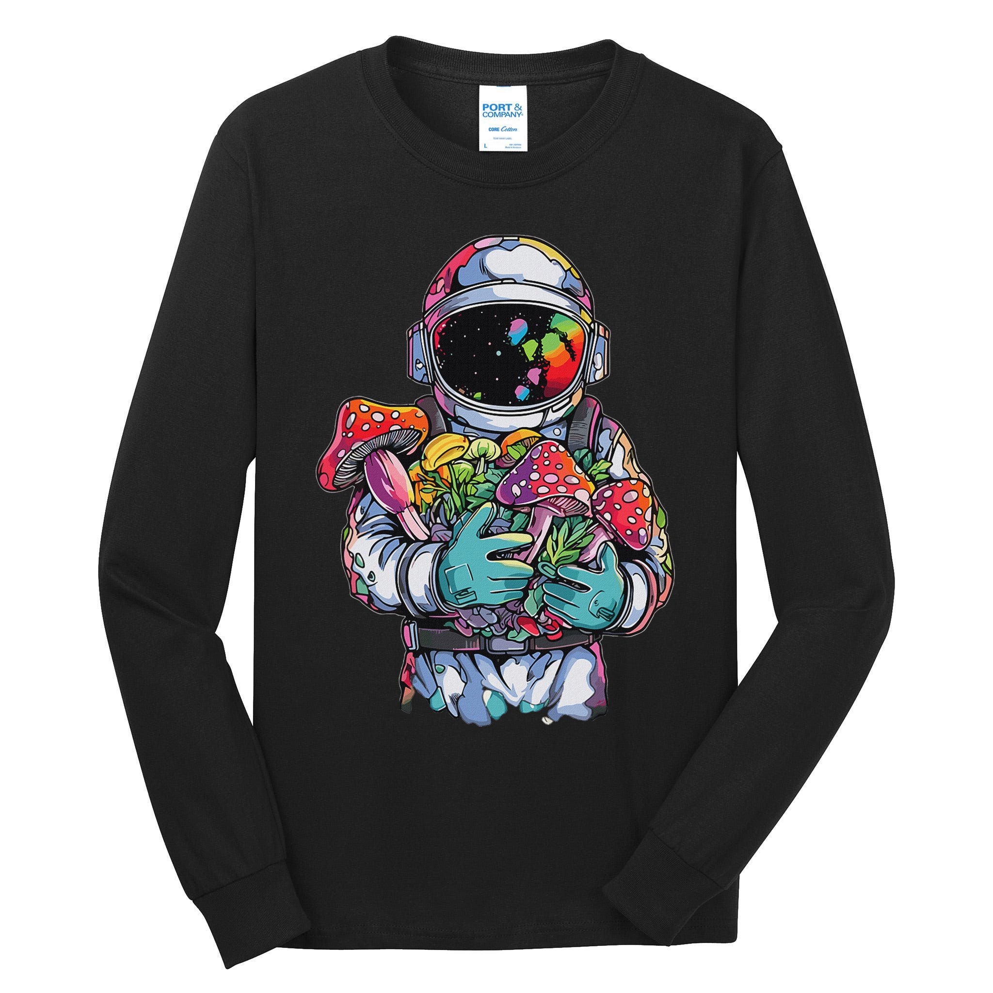 Edm Dj Festival Outfit & Women Trippy Astronaut Art Edm Mushroom Psychedelic Rave, Tall Long Sleeve T-Shirt