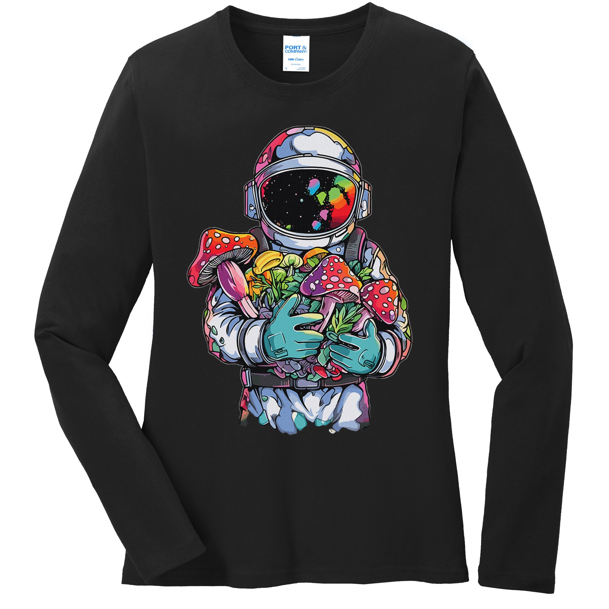 Edm Dj Festival Outfit & Women Trippy Astronaut Art Edm Mushroom Psychedelic Rave, Ladies Long Sleeve Shirt