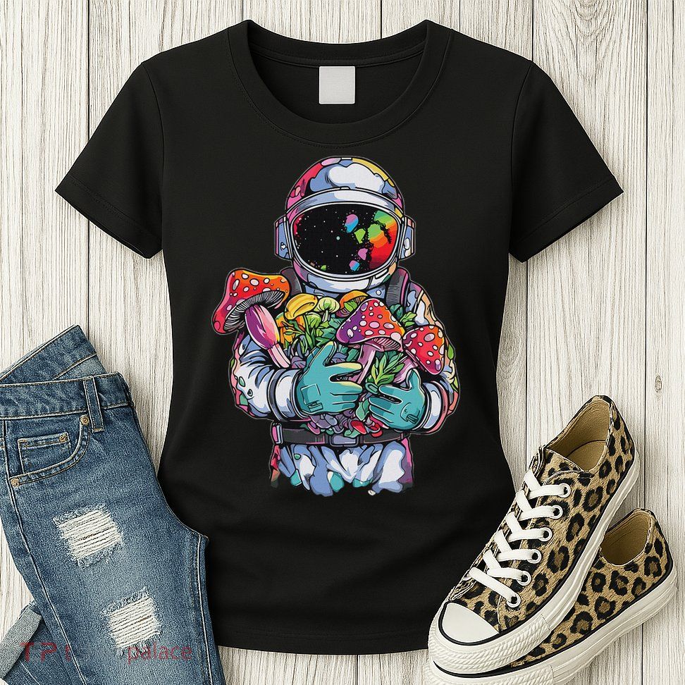 Edm Dj Festival Outfit & Women Trippy Astronaut Art Edm Mushroom Psychedelic Rave, Womens T-Shirt