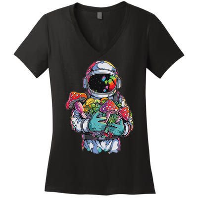 Edm Dj Festival Outfit & Women Trippy Astronaut Art Edm Mushroom Psychedelic Rave, Women's V-Neck T-Shirt