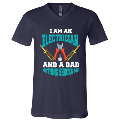 Electrician Dad Funny Electrician Father Gift V-Neck T-Shirt