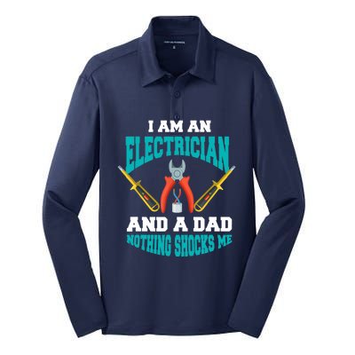 Electrician Dad Funny Electrician Father Gift Silk Touch Performance Long Sleeve Polo