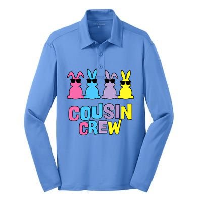 Easter Day Funny Cousin Crew Bunnies Easter Matching Colorful Rabbits Silk Touch Performance Long Sleeve Polo