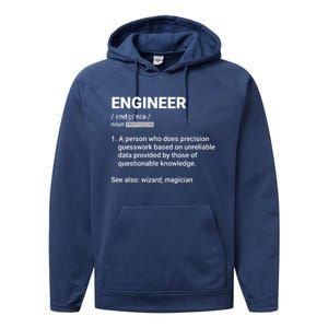 Engineer Definition Funny Gift Geeky Engineering Funny Gift Performance Fleece Hoodie