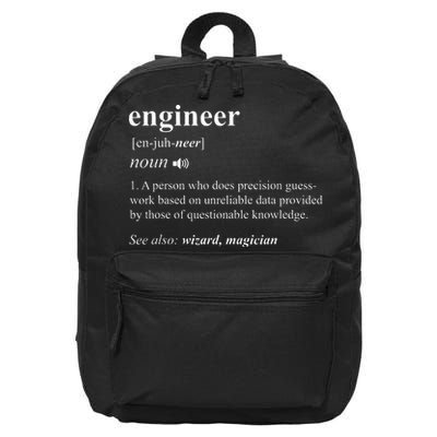 Engineer Definition Funny Engineering Mechanical Civil 16 in Basic Backpack