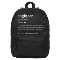 Engineer Definition Funny Engineering Mechanical Civil 16 in Basic Backpack
