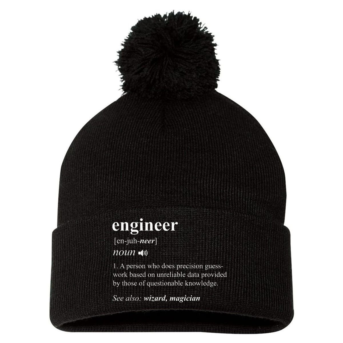 Engineer Definition Funny Engineering Mechanical Civil Pom Pom 12in Knit Beanie