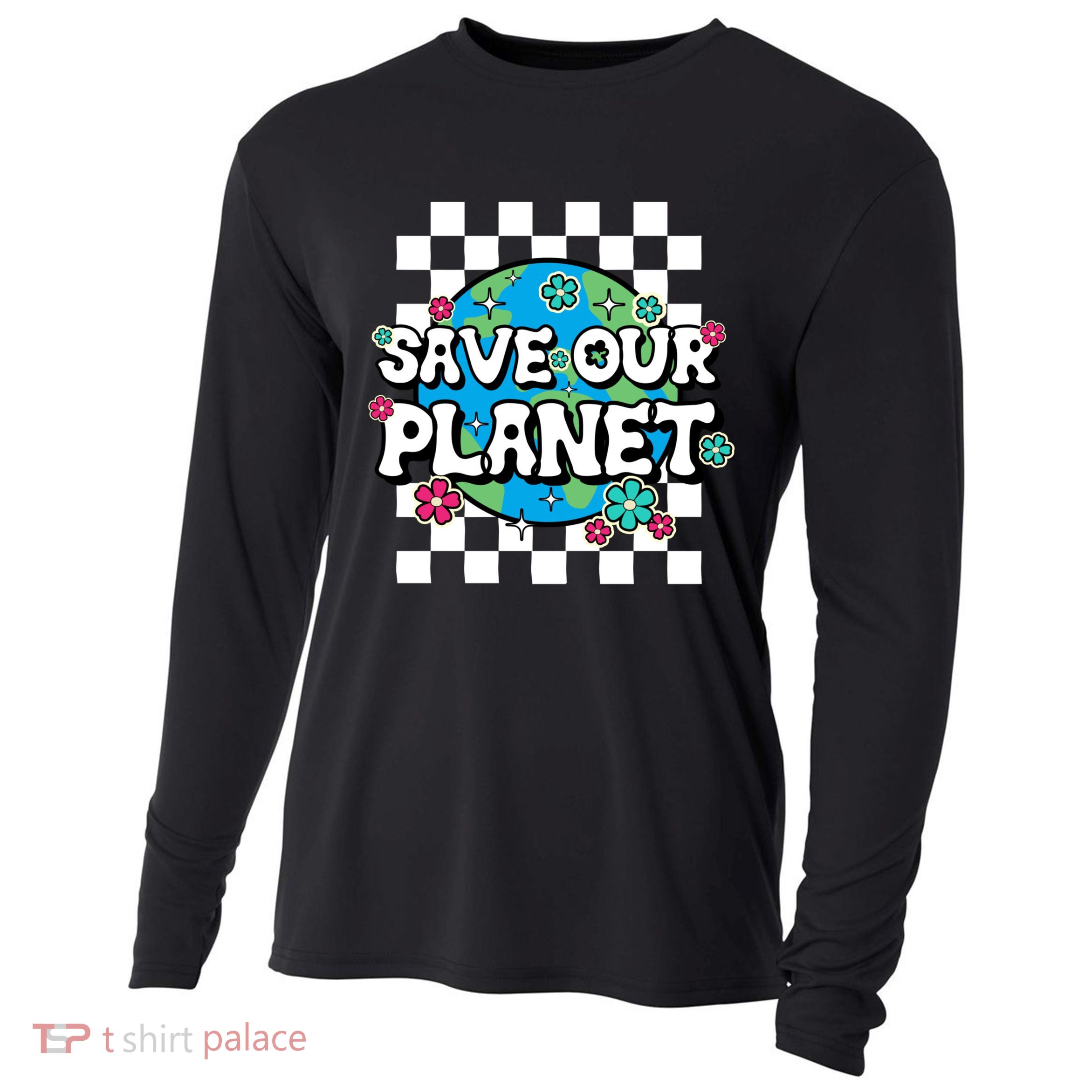 Earth Day Groovy Floral Save Our Planet And Gift Cooling Performance Long Sleeve Crew