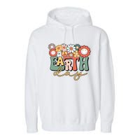 Earth Day Groovy Flower Lover Planet World Environmental Garment-Dyed Fleece Hoodie