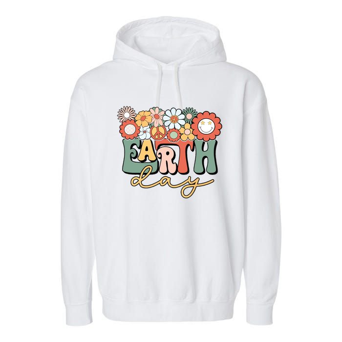 Earth Day Groovy Flower Lover Planet World Environmental Garment-Dyed Fleece Hoodie