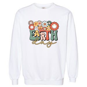 Earth Day Groovy Flower Lover Planet World Environmental Garment-Dyed Sweatshirt