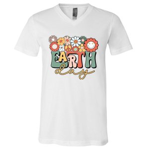 Earth Day Groovy Flower Lover Planet World Environmental V-Neck T-Shirt