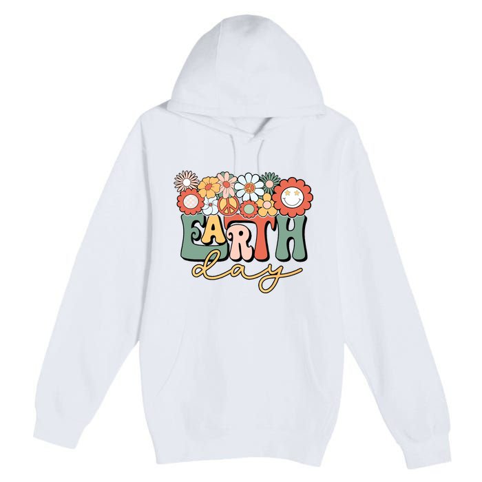 Earth Day Groovy Flower Lover Planet World Environmental Premium Pullover Hoodie