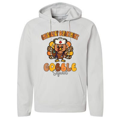 Emergency Department Gobble Squad Thanksgiving Er Nurse Fall Performance Fleece Hoodie