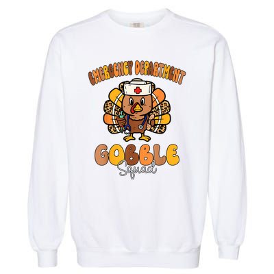 Emergency Department Gobble Squad Thanksgiving Er Nurse Fall Garment-Dyed Sweatshirt