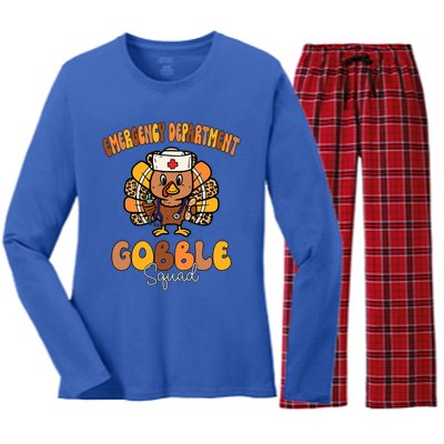 Emergency Department Gobble Squad Thanksgiving Er Nurse Fall Women's Long Sleeve Flannel Pajama Set 