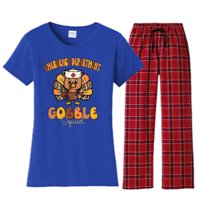 Emergency Department Gobble Squad Thanksgiving Er Nurse Fall Women's Flannel Pajama Set