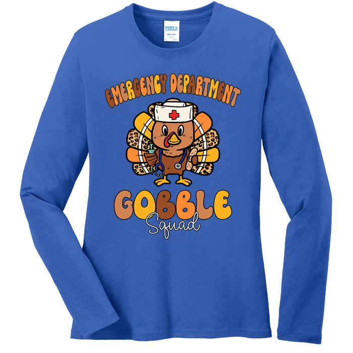 Emergency Department Gobble Squad Thanksgiving Er Nurse Fall Ladies Long Sleeve Shirt