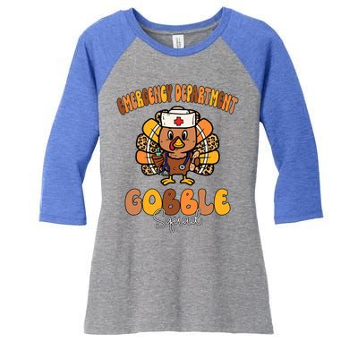 Emergency Department Gobble Squad Thanksgiving Er Nurse Fall Women's Tri-Blend 3/4-Sleeve Raglan Shirt