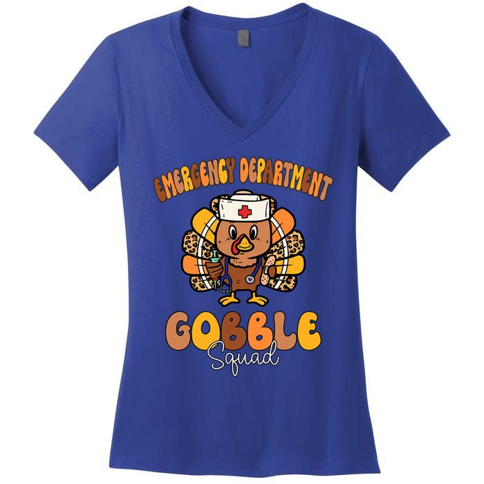 Emergency Department Gobble Squad Thanksgiving Er Nurse Fall Women's V-Neck T-Shirt