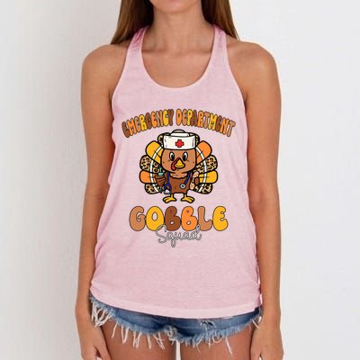 Emergency Department Gobble Squad Thanksgiving Er Nurse Fall Women's Knotted Racerback Tank